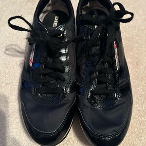 Diesel Glossy Black Lace-Up Sneakers